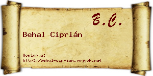 Behal Ciprián névjegykártya